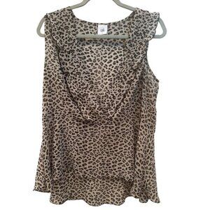 CAbi Leopard Print Sleeveless V Neck Blouse Fall Ruffles Business Layer Lg